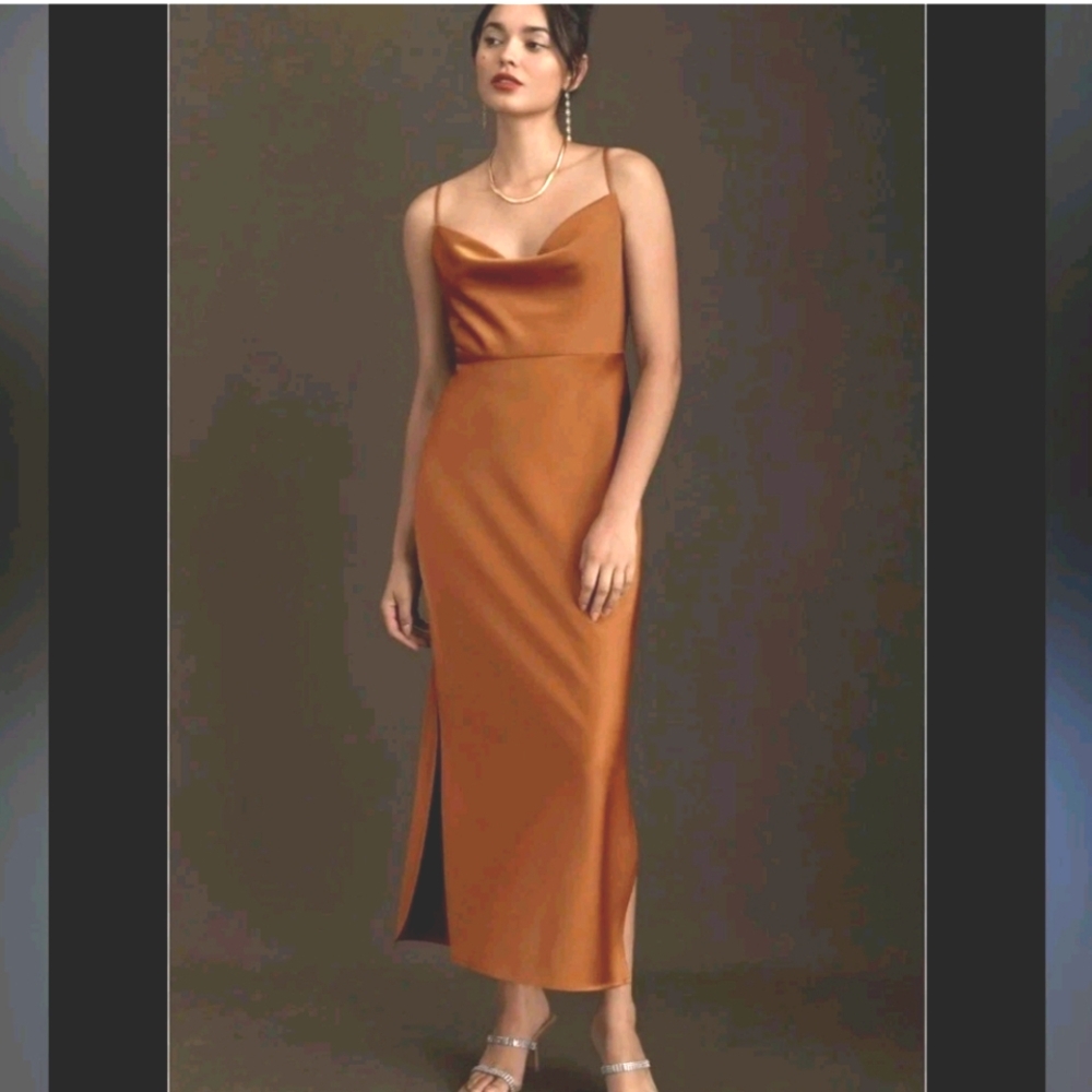 BHLDN bronze satin maxi dress 6 NWT